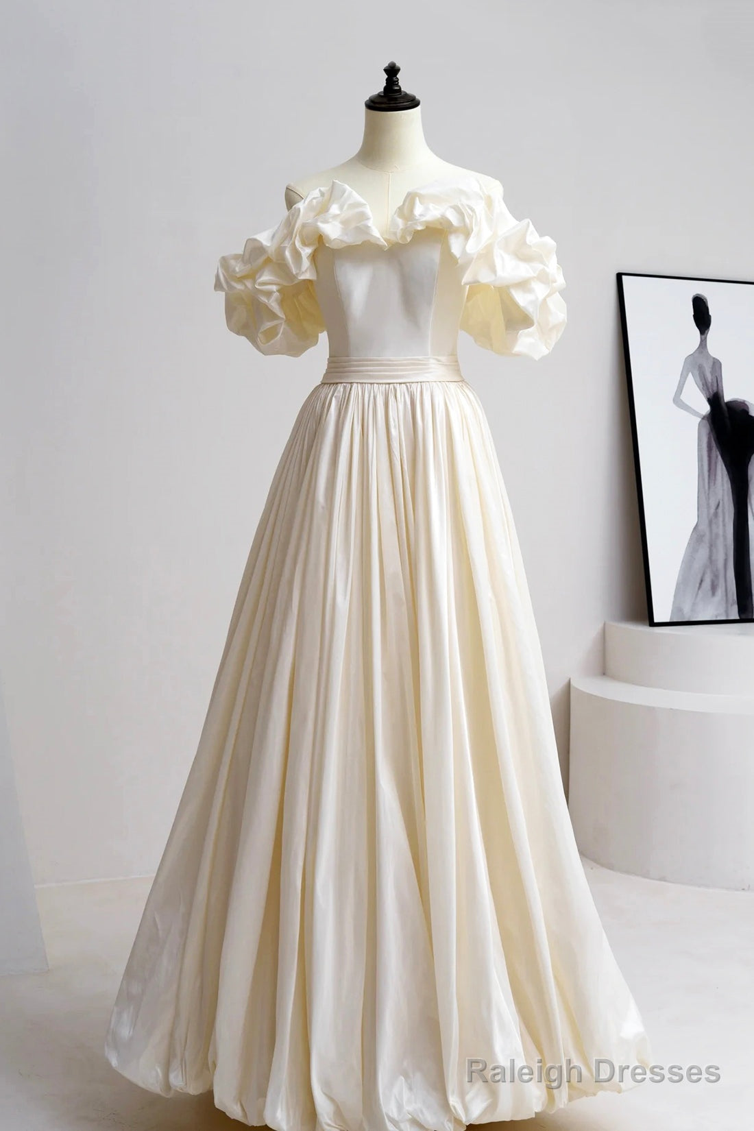 Champagne Satin Floor Length Prom Dress, Off The Shoulder A-Line Evening Party Dress Main image