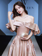 Champagne Satin Long Prom Dress, Champagne Satin Evening Dress