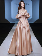 Champagne Satin Long Prom Dress, Champagne Satin Evening Dress