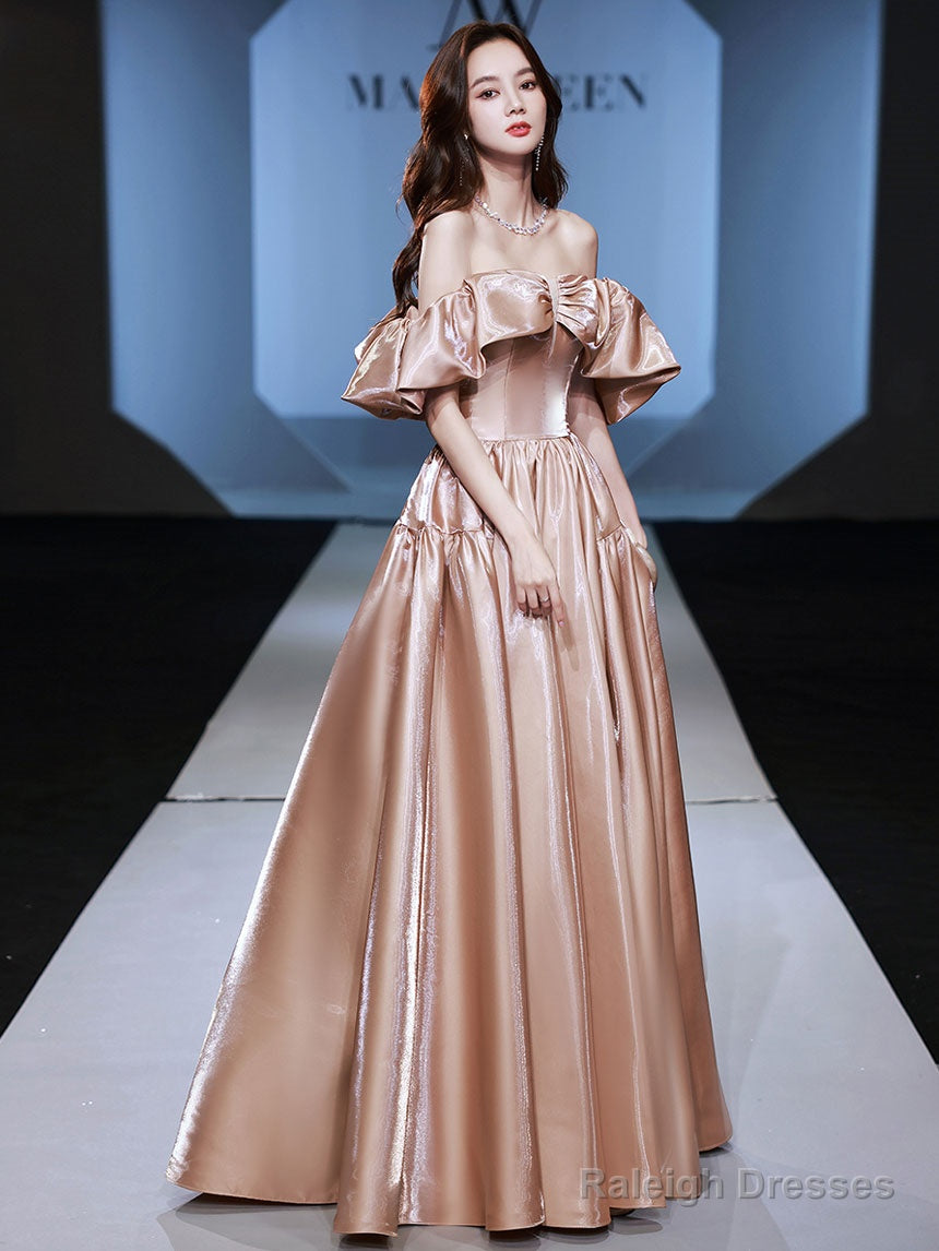 Champagne Satin Long Prom Dress, Champagne Satin Evening Dress