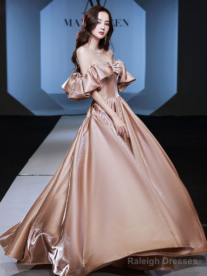 Champagne Satin Long Prom Dress, Champagne Satin Evening Dress