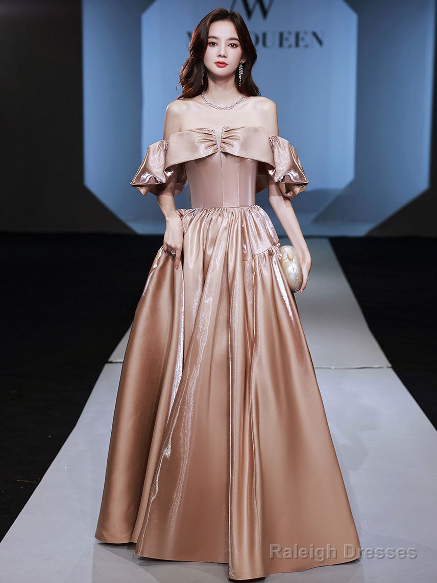 Champagne Satin Long Prom Dress, Champagne Satin Evening Dress Main image
