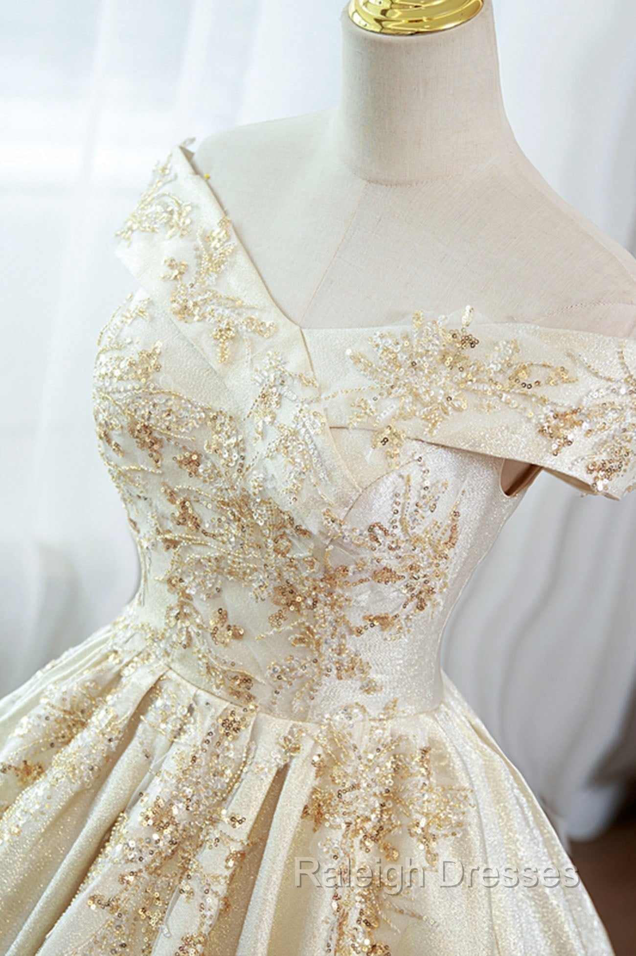 Champagne Satin Long Prom Dress with Beaded, V Neck Prom Prom Dress Secondary image