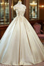 Champagne Satin Long Prom Dress with Beaded, V Neck Prom Prom Dress
