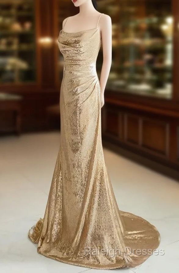Champagne Sequins Long Prom Dress, Sequins Champagne Formal Dress Main image