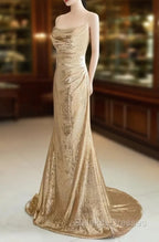 Champagne Sequins Long Prom Dress, Sequins Champagne Formal Dress