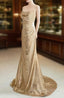 Champagne Sequins Long Prom Dress, Sequins Champagne Formal Dress