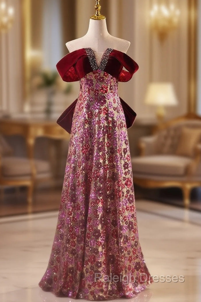 Champagne Sequins Off the Shoulder Prom Dress Main image