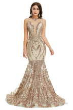 Sequins Sleeveless Floor Length Crew Neck Prom Dresses