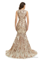 Sequins Sleeveless Floor Length Crew Neck Prom Dresses