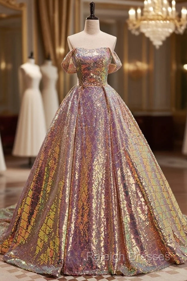 Champagne Sequins Strapless Prom Dress With Train