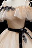 Champagne Shiny Tulle Floor Length Prom Dress, Off the Shoulder Prom Dress