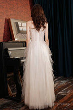 Champagne Spaghetti Strap Long Prom Dresses