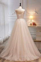 Champagne Spaghetti Strap Tulle Formal Dress with Feathers, Cute A-Line Evening Dress