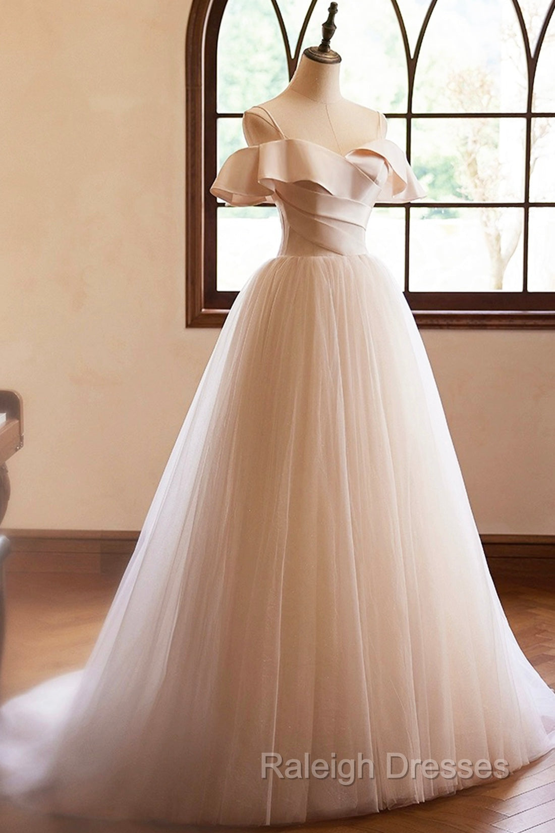 Champagne Spaghetti Straps Floor Length Prom Dresses, A-Line Sleeveless Backless Evening Party Dress Secondary image