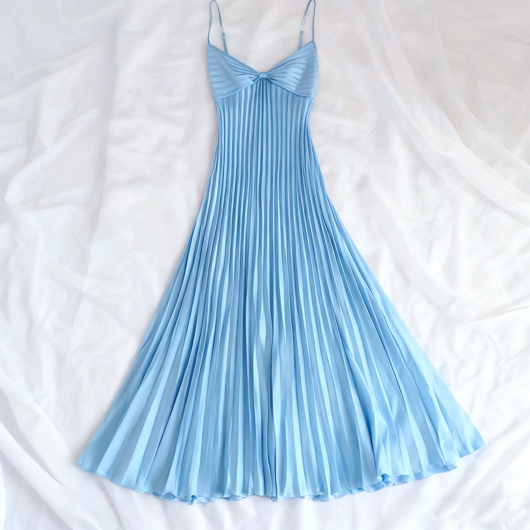 Champagne Spaghetti Straps Prom Dresses Long Pleated Prom Dresses
