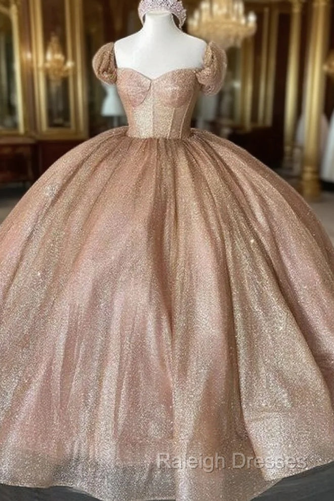 Champagne Sparkle Ball Gown Off-the-Shoulder Short Sleeves Quinceanera Dress Main image