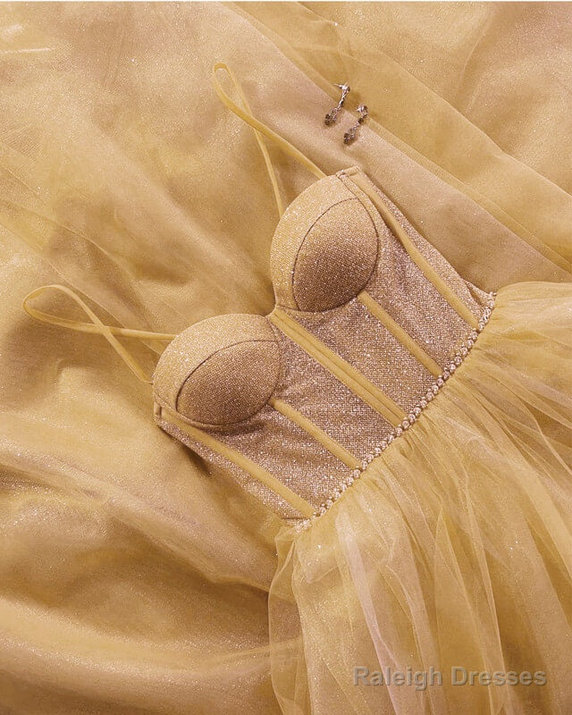 Champagne Sparkly Sweetheart Corset Tulle Dress Main image