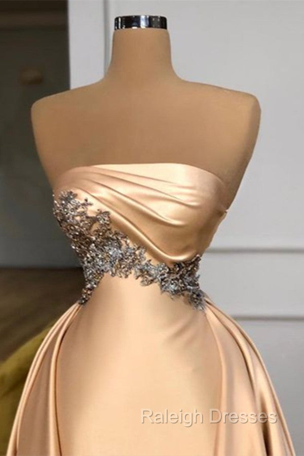 Champagne Strapless Overskirt Prom Dress Long With Crystals Secondary image