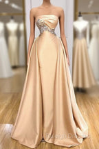 Champagne Strapless Overskirt Prom Dress Long With Crystals