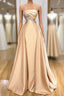 Champagne Strapless Overskirt Prom Dress Long With Crystals