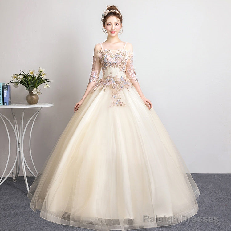 Champagne Sweet 16 Gown Long Party Dress, Straps Evening Formal Dresses Secondary image