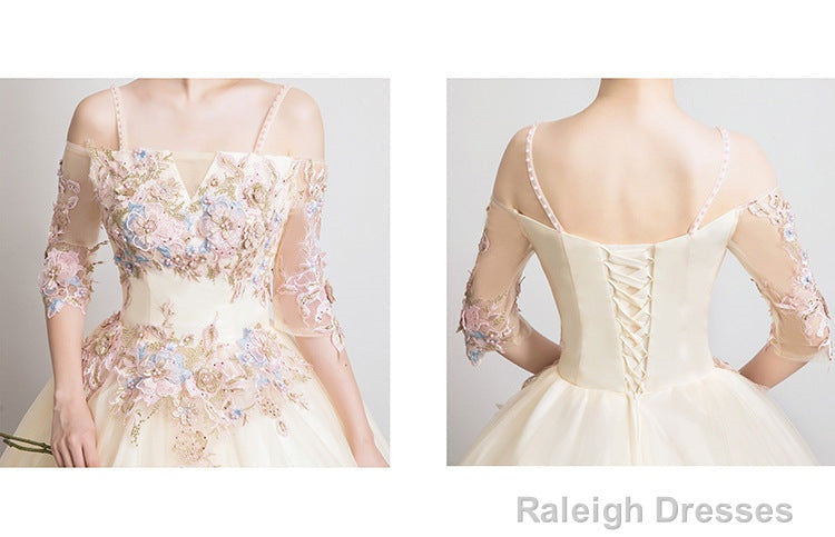 Champagne Sweet 16 Gown Long Party Dress, Straps Evening Formal Dresses