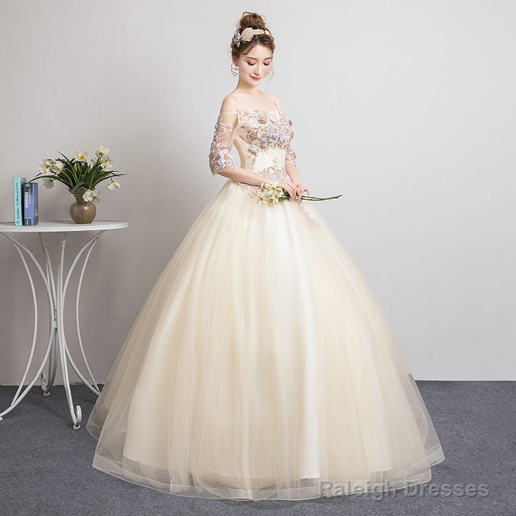 Champagne Sweet 16 Gown Long Party Dress, Straps Evening Formal Dresses