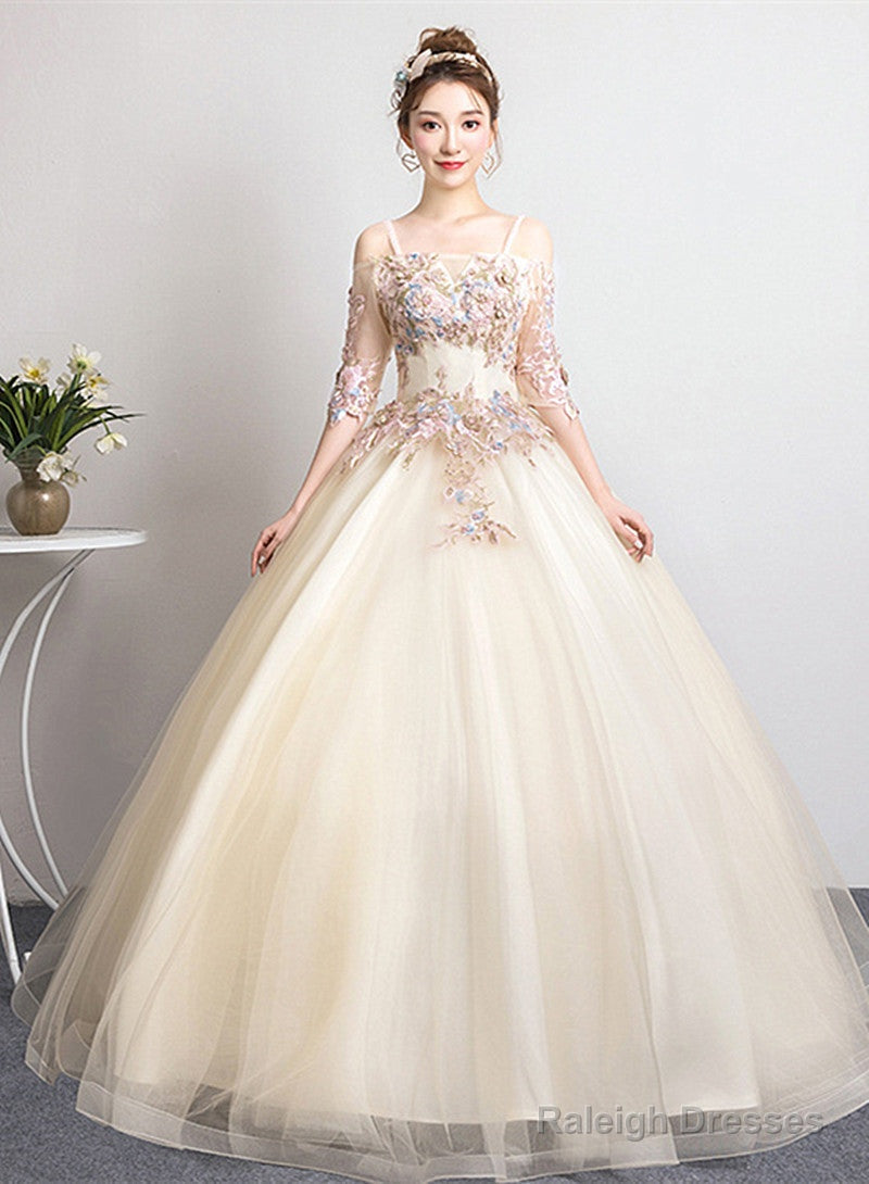 Champagne Sweet 16 Gown Long Party Dress, Straps Evening Formal Dresses Main image
