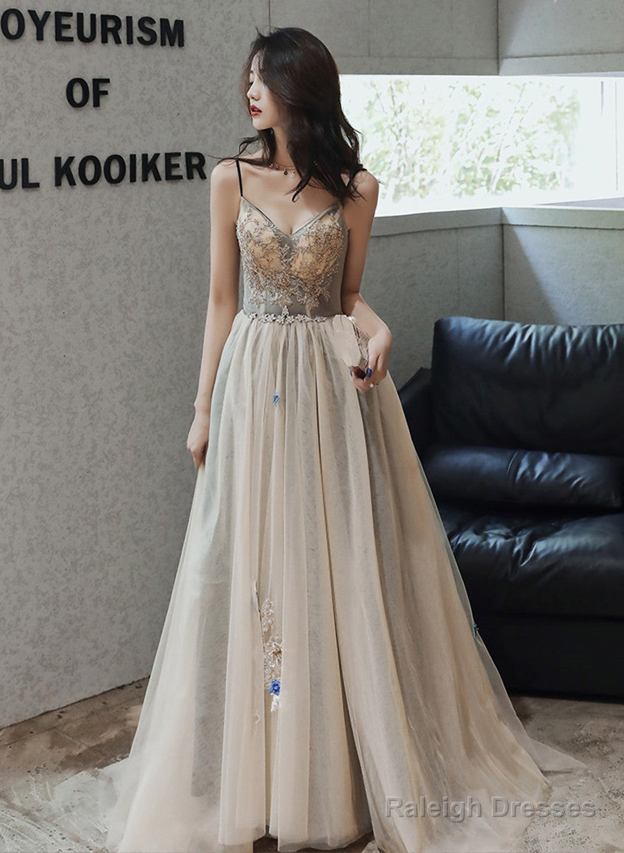 Champagne Sweetheart Beaded And Lace Long Party Dress, A-Line Champagne Prom Dress Main image