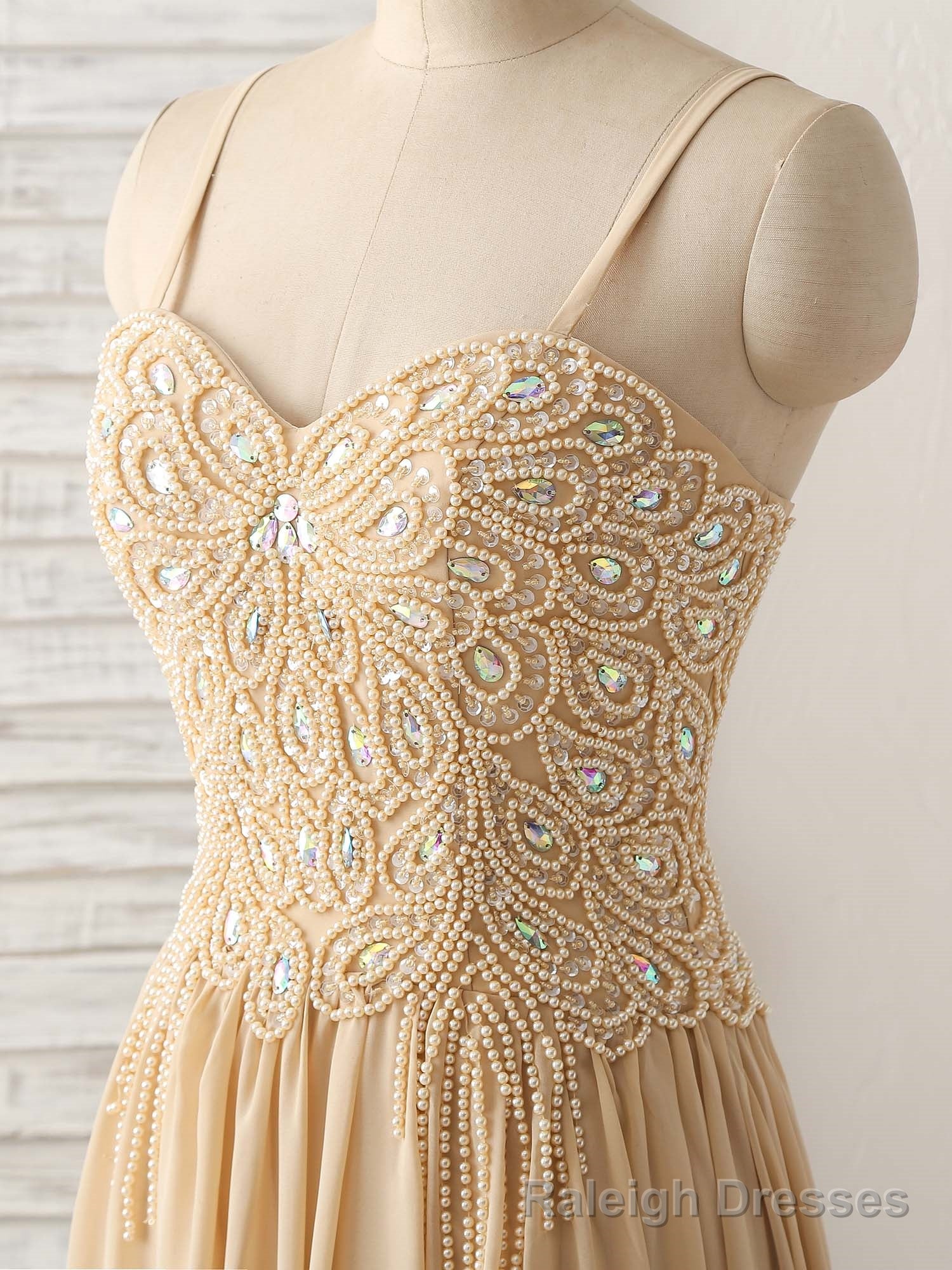 Champagne Sweetheart Neck Beads Long Prom Dress Evening Dress Secondary image