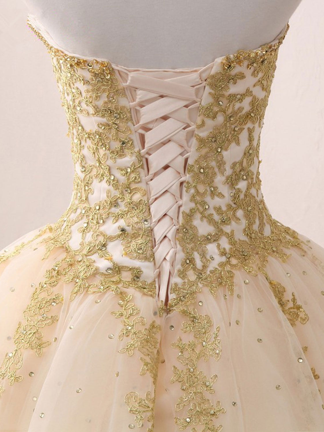 Champagne Sweetheart Neck Tulle Long Formal Prom Gown, Champagne Sweet 16 Dress