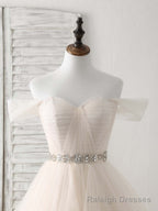 Champagne Sweetheart Off Shoulder Tulle Long Prom Dresses