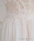 Champagne Sweetheart Tulle Lace Long Prom Dress Lace Evening Dress