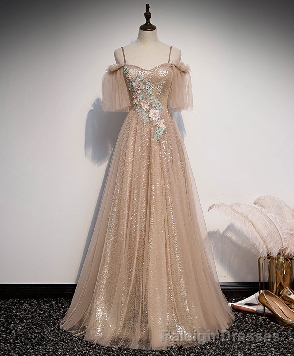 Champagne Sweetheart Tulle Lace Long Prom Dress Tulle Formal Dress Secondary image