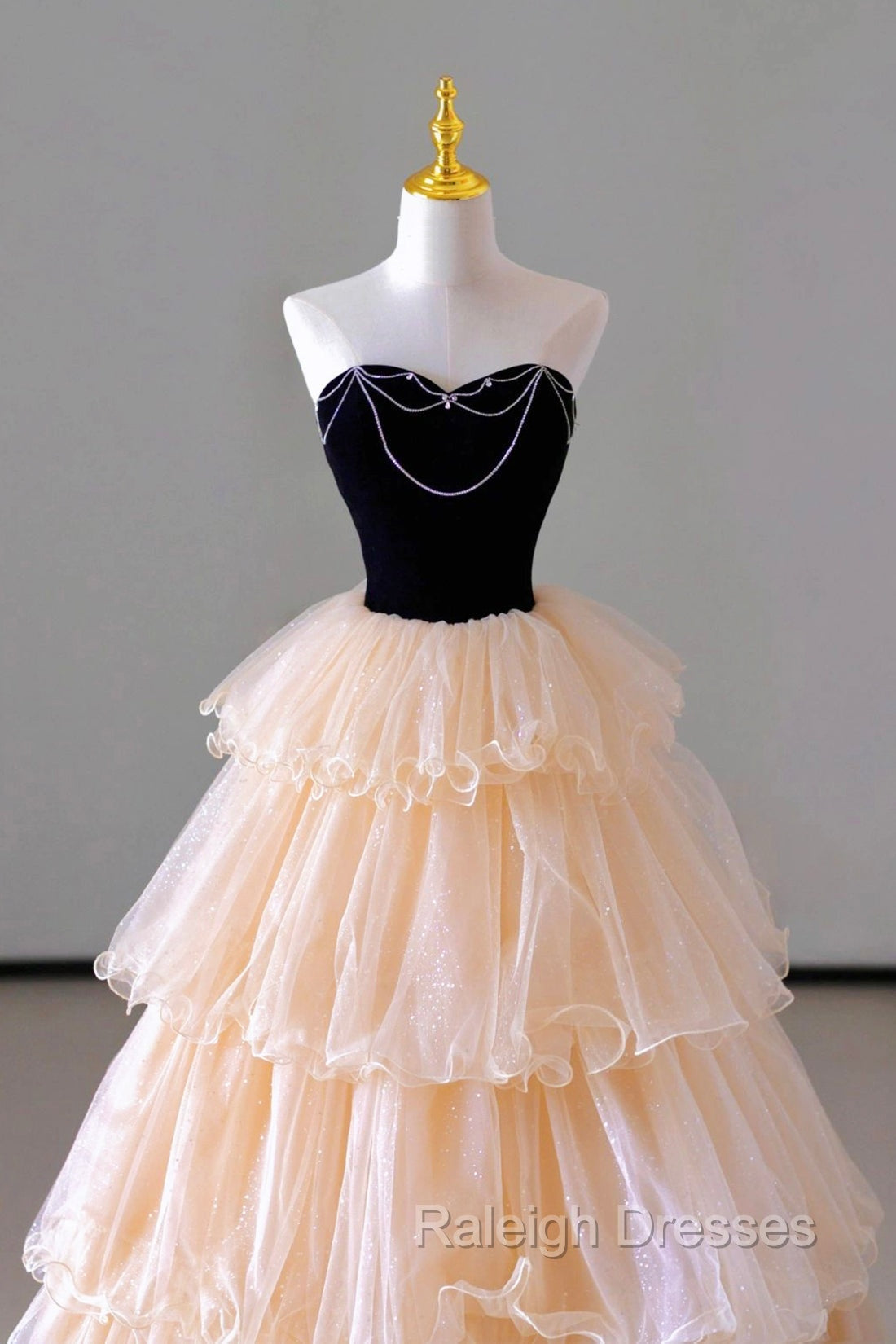 Champagne Sweetheart Tulle Layers Long Party Dress, Strapless A-Line Prom Dress Secondary image