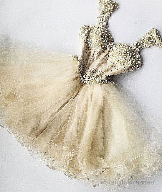 Champagne Sweetheart Tulle Short Prom Dresses Cute Homecoming Dresses