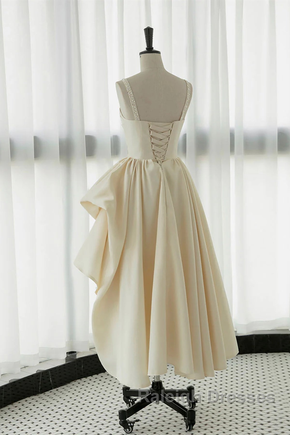 Champagne Tea Length Prom Dresses, Champagne Tea Length Formal Homecoming Dresses Secondary image