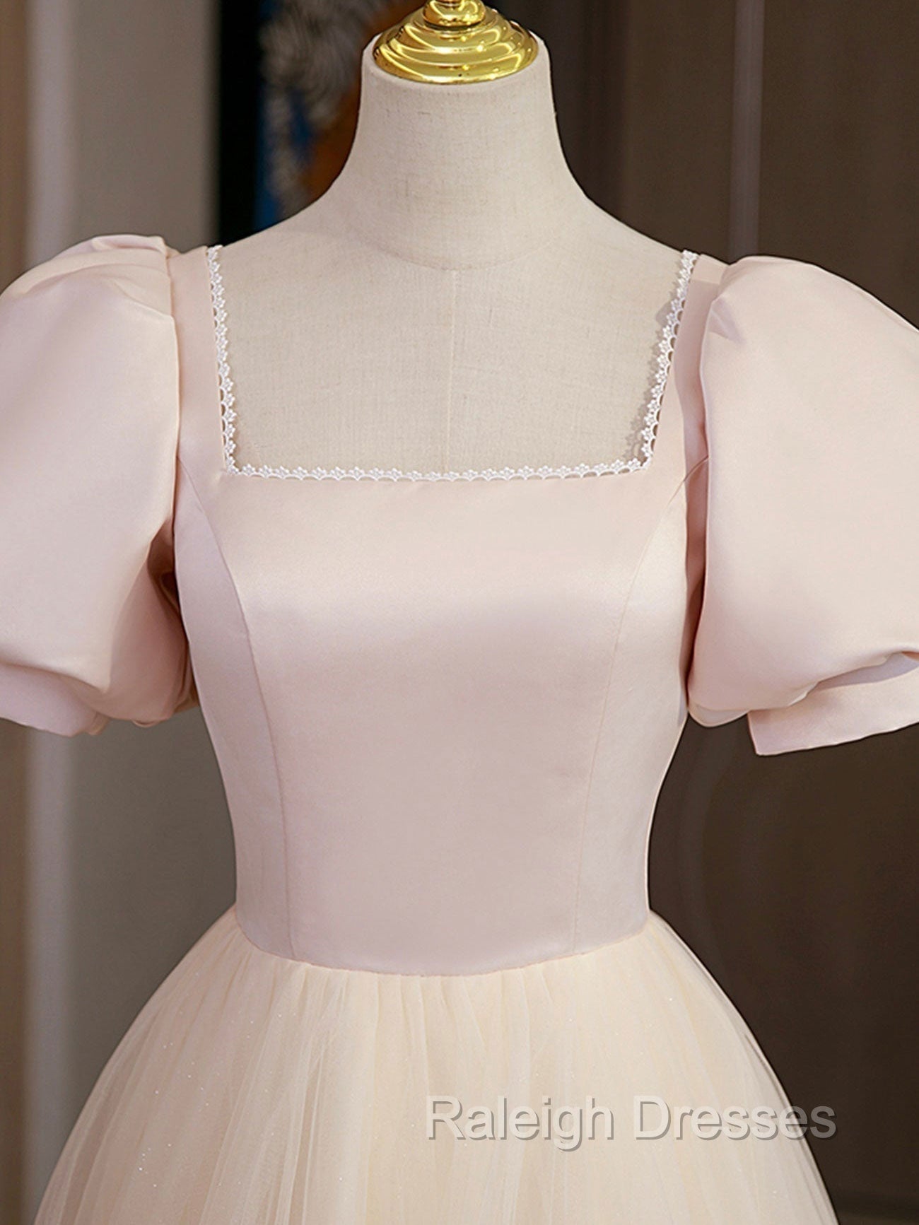 Champagne Tulle A Line Long Prom Dress, Champagne Formal Graduation Dresses Secondary image