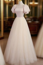 Champagne Tulle A Line Long Prom Dress, Champagne Formal Graduation Dresses