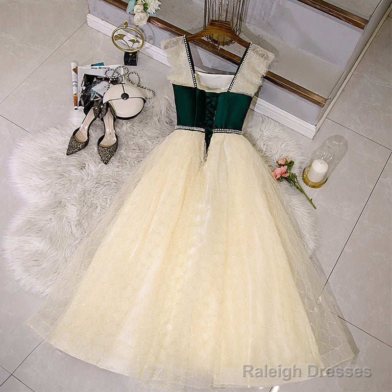 Champagne Tulle And Lace Pearls Party Dresses, Short Prom Dress Homecoming Dresses