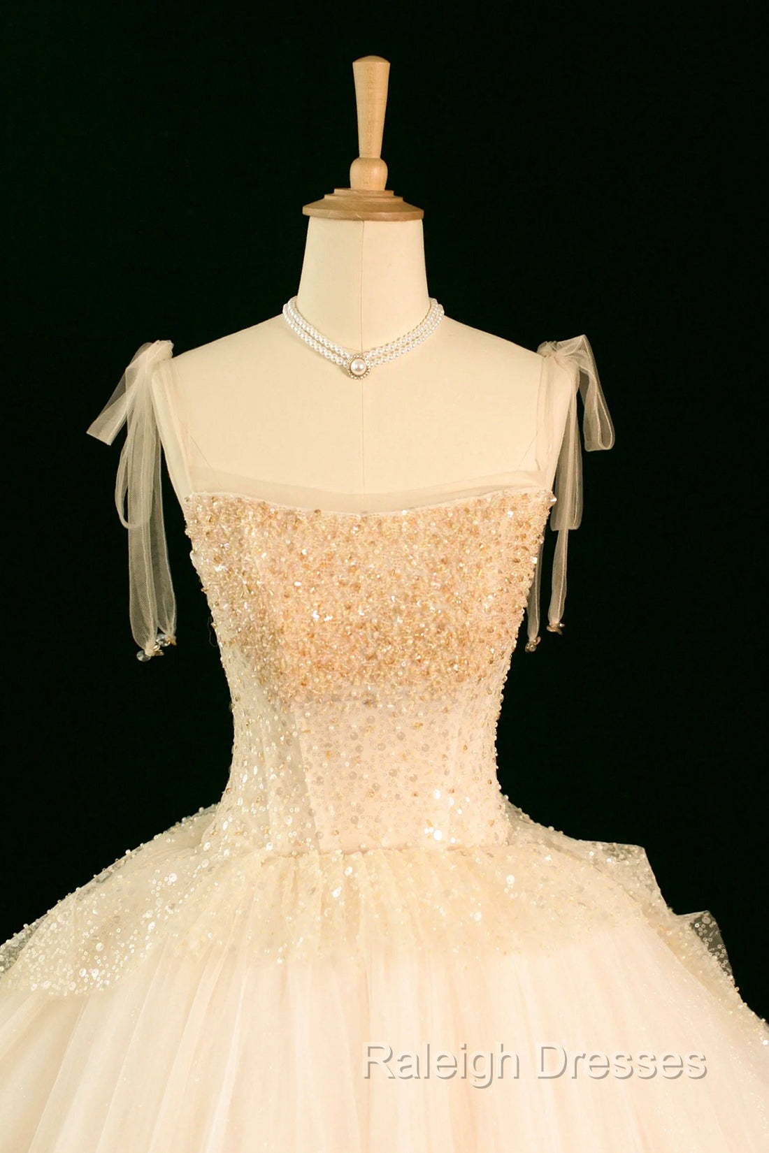 Champagne Tulle Beaded Long Prom Dress, A-Line Evening Party Dress Secondary image