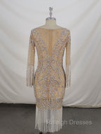 Champagne Tulle Beads Mermaid Short Prom Dress, Champagne Evening Dress