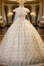 Champagne Tulle Flower Off the Shoulder Quinceanera Dress
