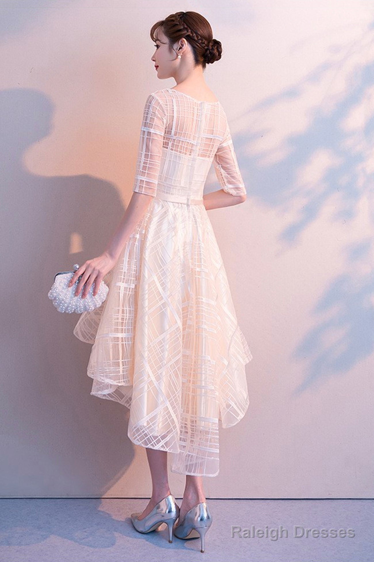 Champagne Tulle High Low Prom Dress, A-Line Party Homecoming Dress