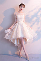 Champagne Tulle High Low Prom Dress, A-Line Party Homecoming Dress