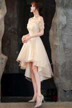 Champagne Tulle High Low Prom Dresses, A-Line Party Dresses
