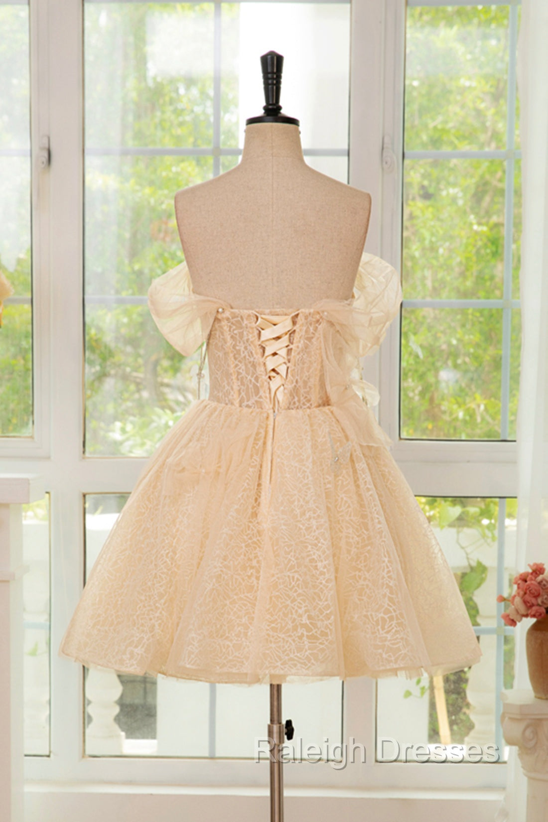 Champagne Tulle Knee Length Prom Dress, Lovely A-Line Prom Homecoming Dress