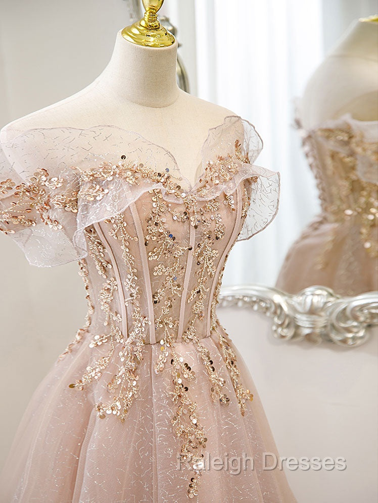 Champagne Tulle Lace A Line Long Prom Dresses Lace Champagne Prom Dresses