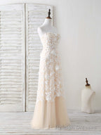 Champagne Tulle Lace Applique Long Prom Dress Champagne Prom Dress